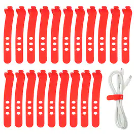 Unique Bargains - 20pcs Silicone Cable Ties, 3-Hole Reusable Rubber Cord Tie, Adjustable, Locking Buckle, Multi Purpose Strap - Red