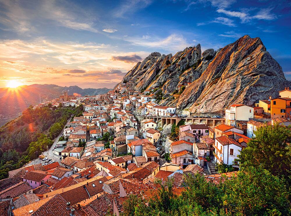 Angle. Castorland - CASTORLAND 3000 Piece Jigsaw Puzzles, Pietrapertosa, Italy, Sunset, Scenic landscape, Mountain village,  C-300549-2 - Red.