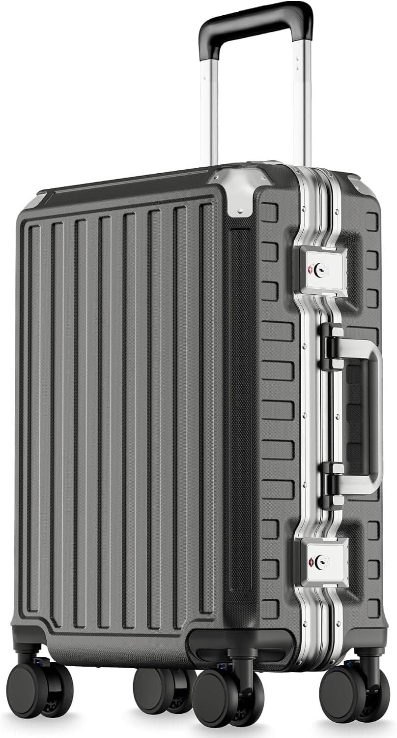 Front. LUGGEX - LUGGEX 19 Inch Carry On Luggage Zipperless Aluminum Frame Hardside 100% PC Suitcase 8010S - ZX-Core - Black.