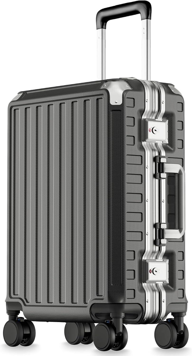 LUGGEX - 19 Inch Carry On Luggage Zipperless Aluminum Frame Hardside 100% PC Suitcase 8010S - ZX-Core - Black