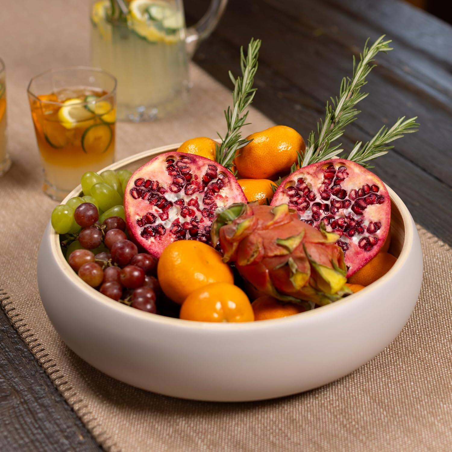 Angle. Lexa - Bamboo Fruit Bowl, 12 Inch, Gray - Gray.