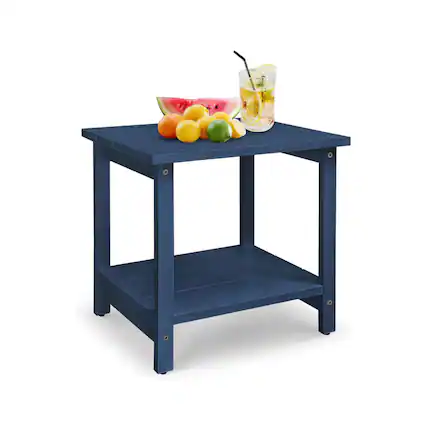 Front. Lent Glitter Wood - SQUARE OUTDOOR SIDE PATIO TABLE - Blue.