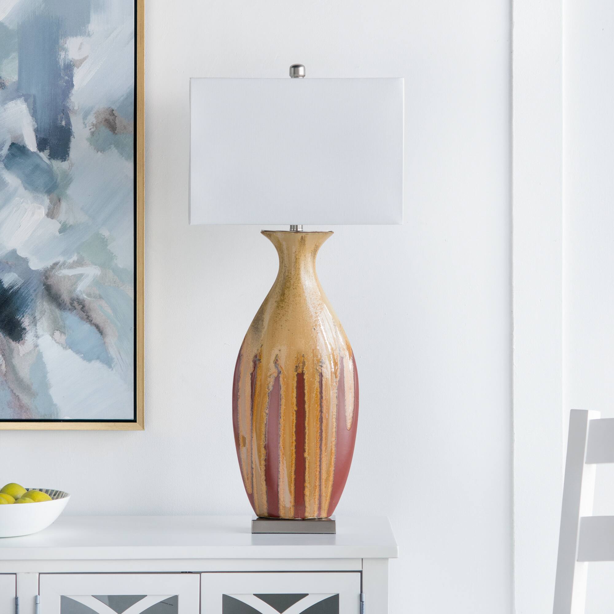Back. HOMLUX - 36.00 in. Yellow Ceramic Table Lamp Integrated LED Desk Lamps for Living Room.