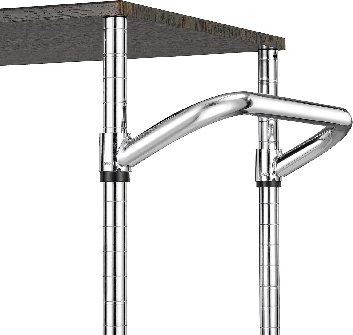 Alt View 6. Finnhomy - Finnhomy 3-Tier Heavy Duty Utility Cart with Wood Top – NSF Listed Steel Rolling Cart with Handle, 500 lb Capacity - Chrome.