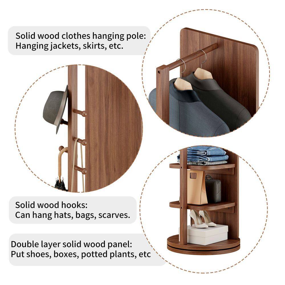 Solid wood clothes hanging pole: Hanging jackets, skirts, etc.

Solid wood hooks: Can hang hats, bags, scarves.

Double layer solid wood panel: Put shoes, boxes, potted plants, etc.