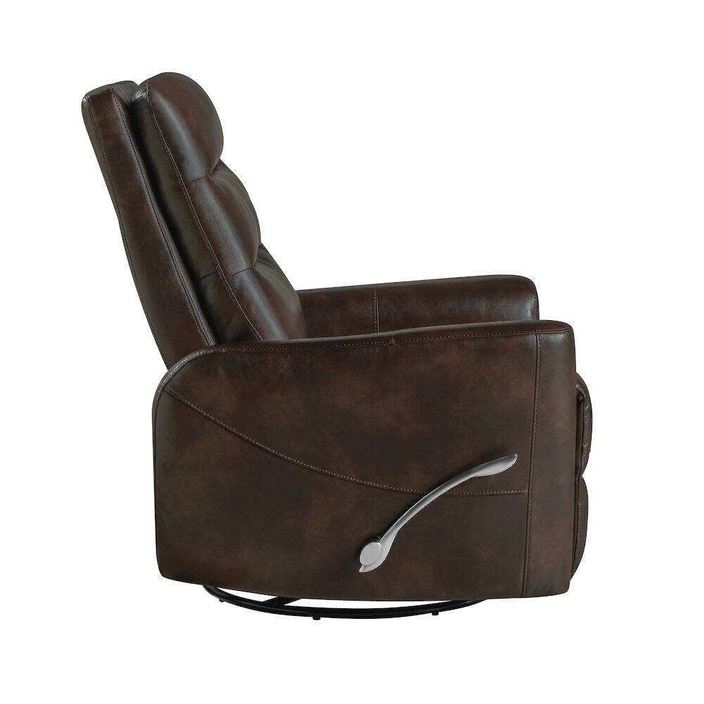 Back. New Classic Furniture - Takami Faux Leather Swivel Recliner - Brown.