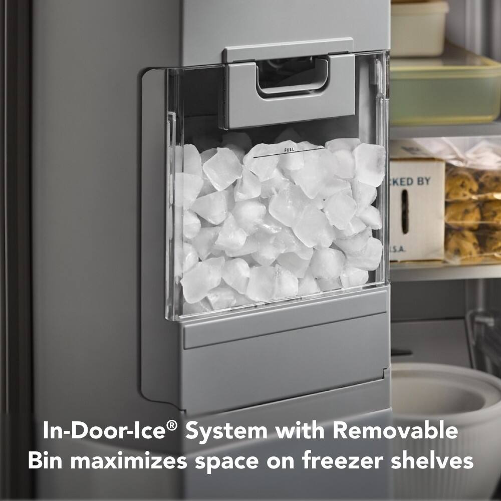 In-Door-Ice® System with Removable Bin maximizes space on freezer shelves