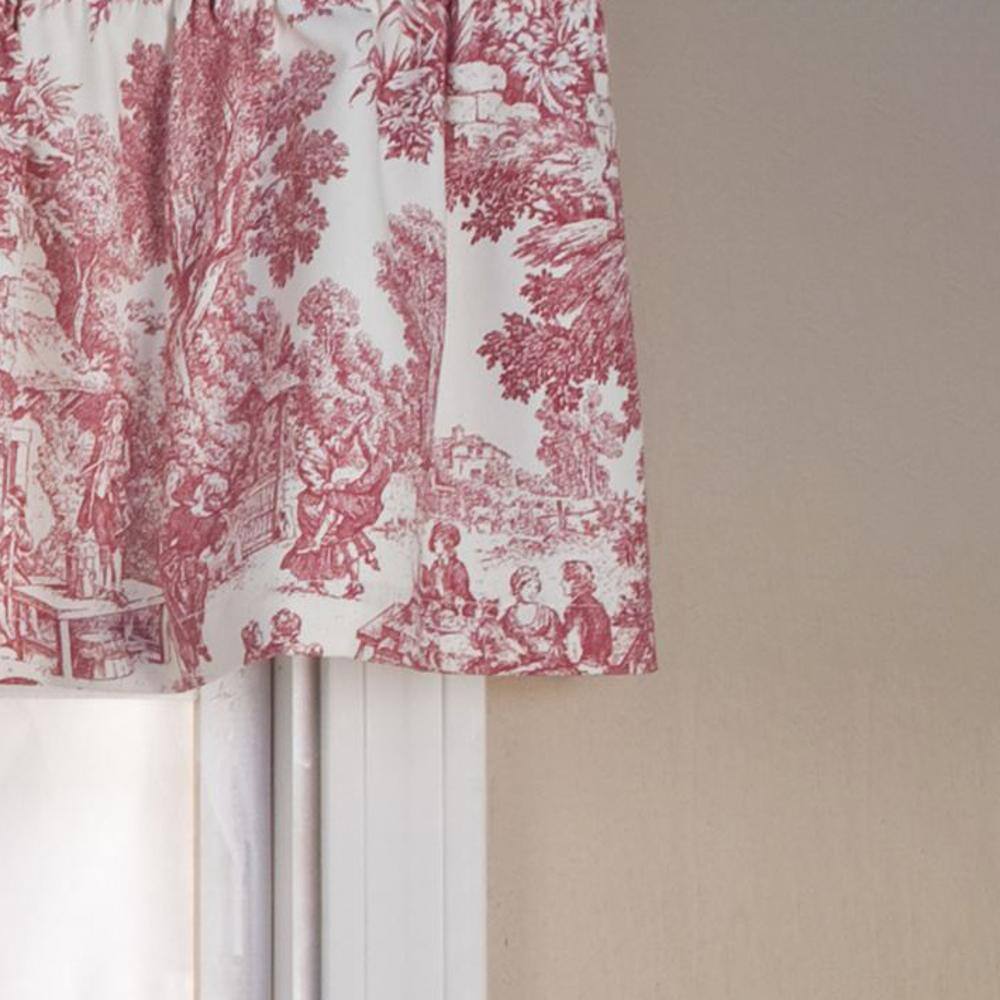 Angle. Ellis Curtain - Ellis Curtain Victoria Park Toile Water Proof Room Darkening Blackout Tailored Window Valance - 70 x 12" Red - Red.