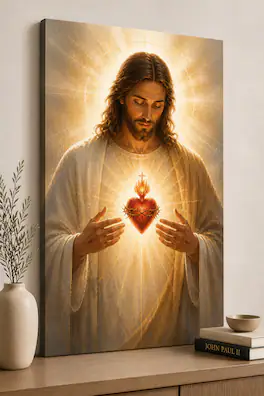 FC Design - Large Sacred Heart Light Canvas 24x36" Ready-to-Hang Religious Art Painting Home Wall Decor Gift - MultiColor