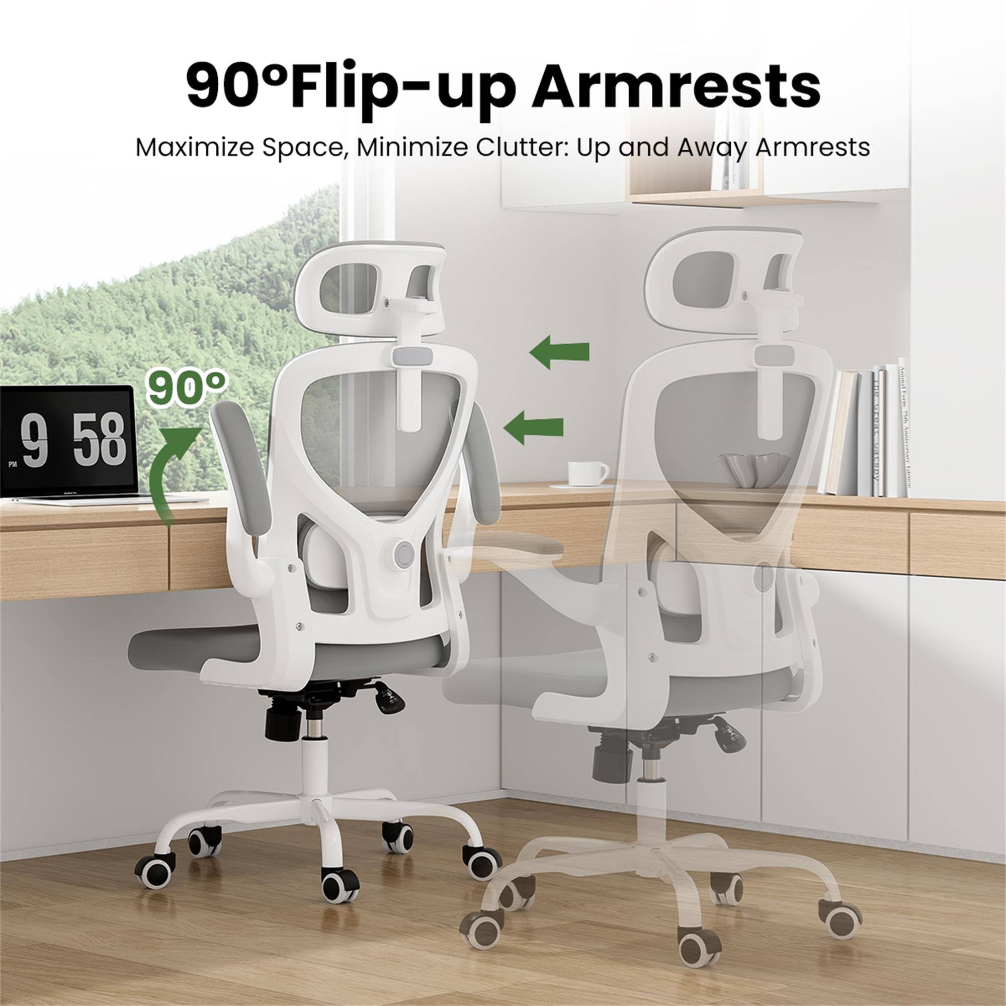 90°Flip-up Armrests  
Maximize Space, Minimize Clutter: Up and Away Armrests