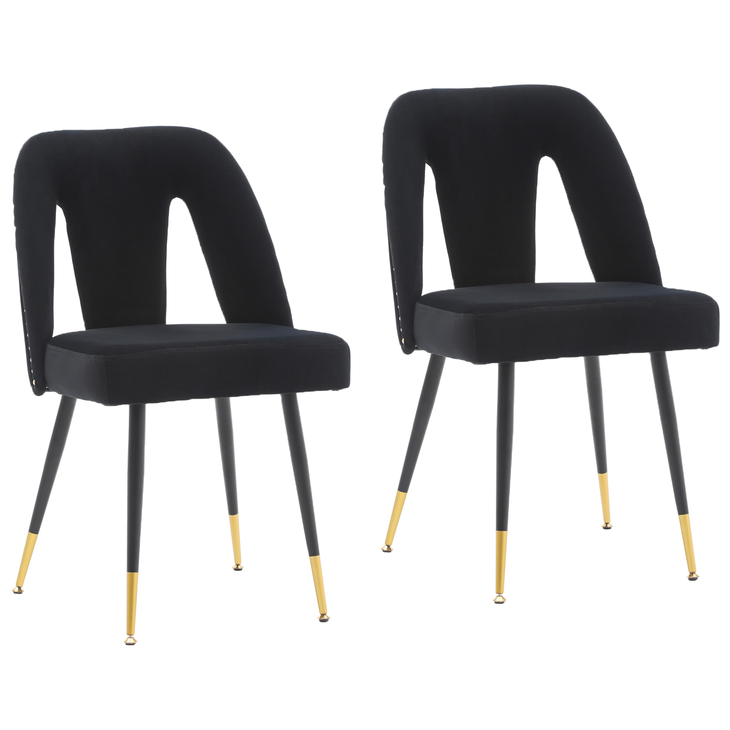 Front. Glintex - Contemporary Velvet Upholstered Dining Chair , Nailheads and Gold Tipped Metal Legs,Set of 2 - Black.