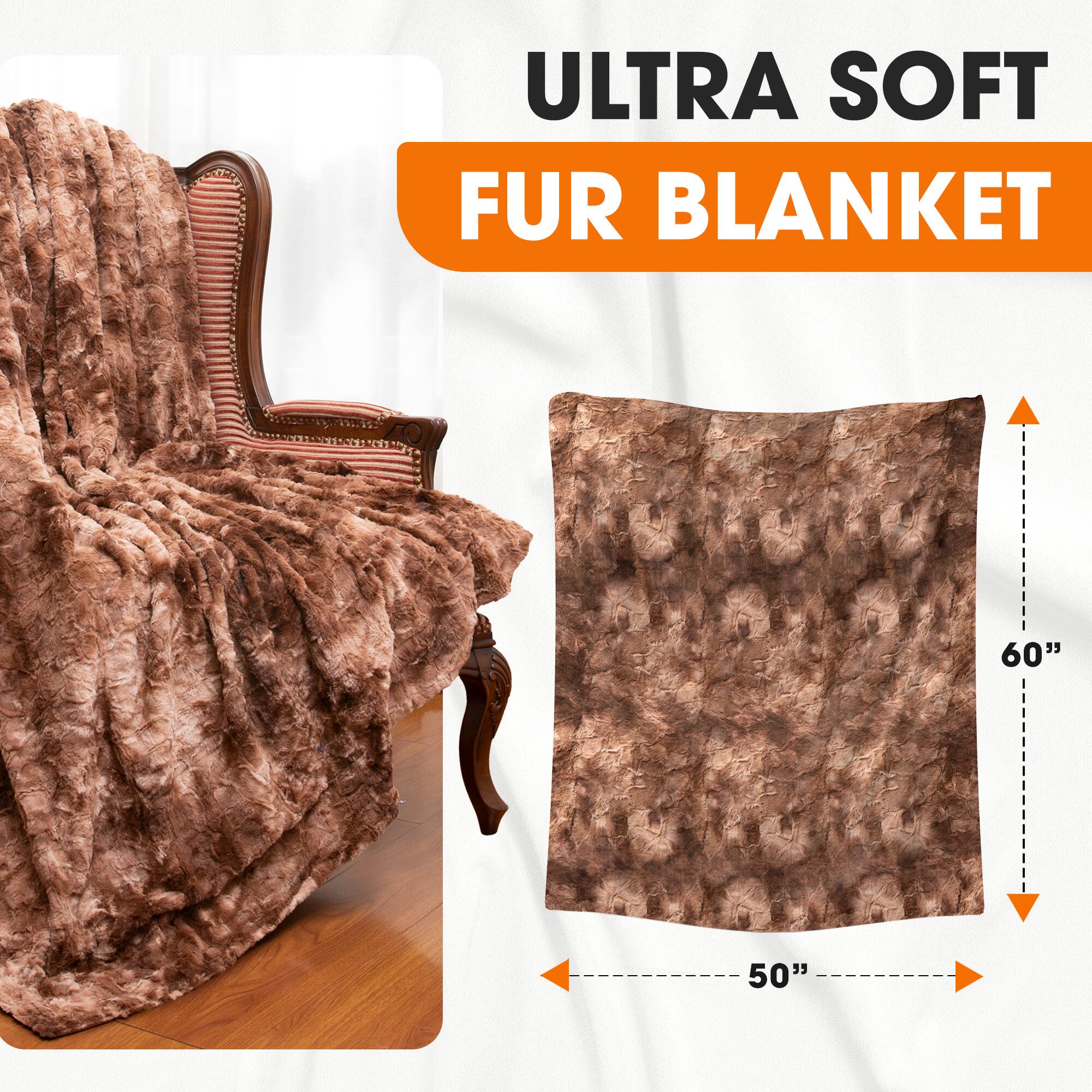 ULTRA SOFT FUR BLANKET  
60" x 50"