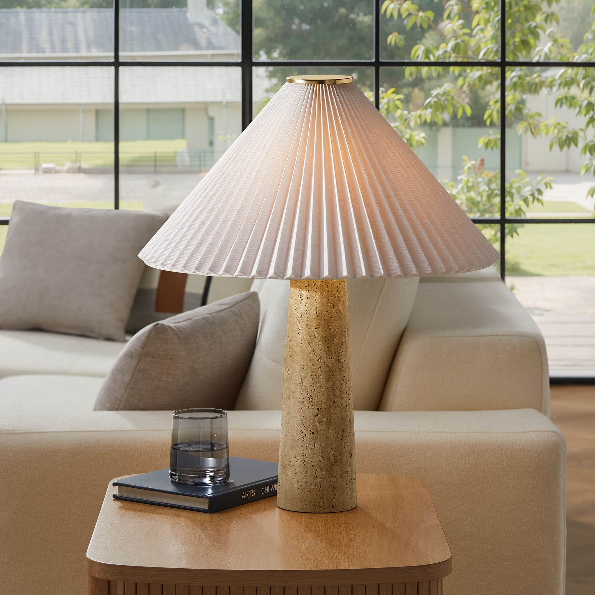 Cove Table Lamp With Pleated Shade by Modway - Travertine