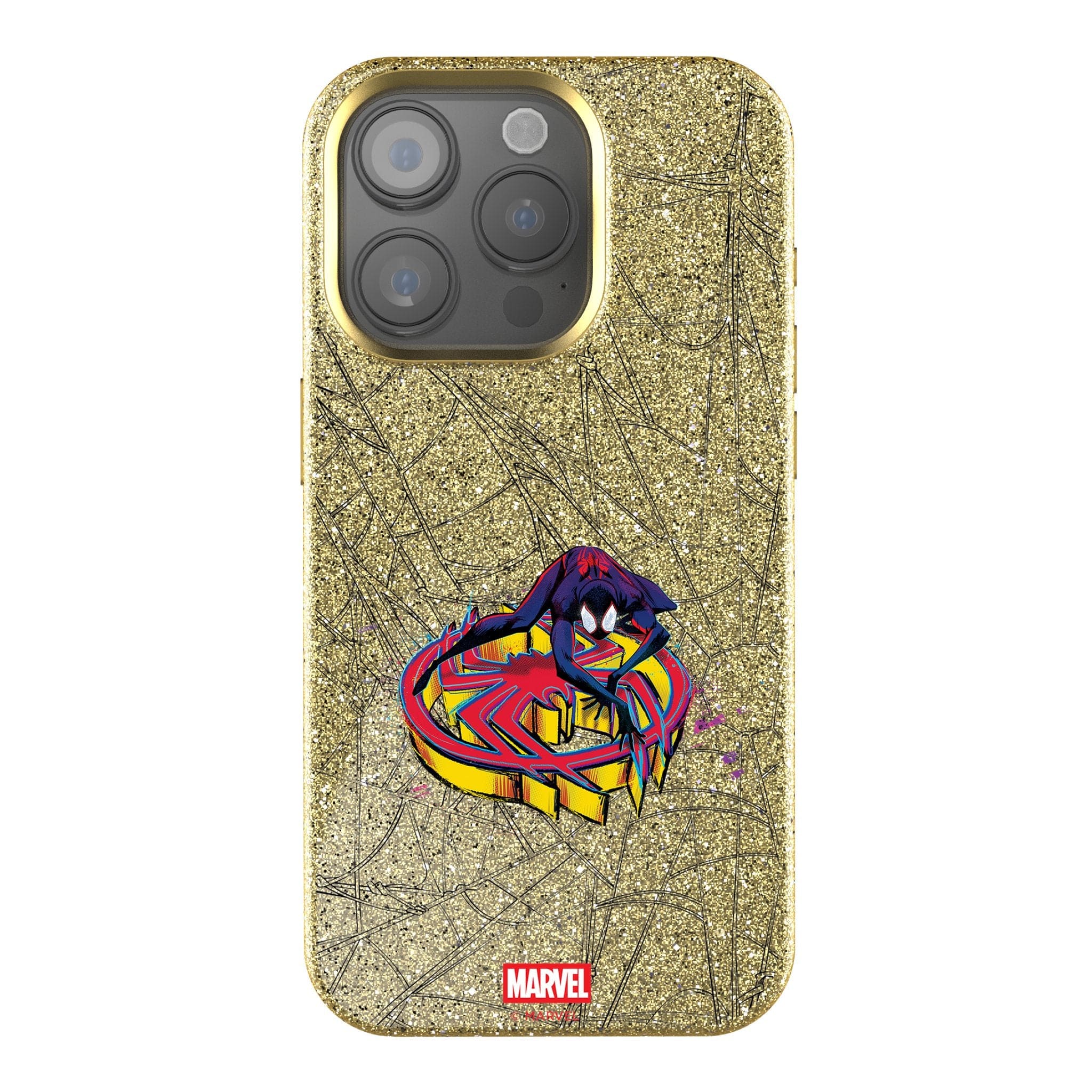 Front. Keyscaper - Marvel Badge Gold Bling Phone Case - Apple iPhone 14 Pro Max - Miles Morales 2.