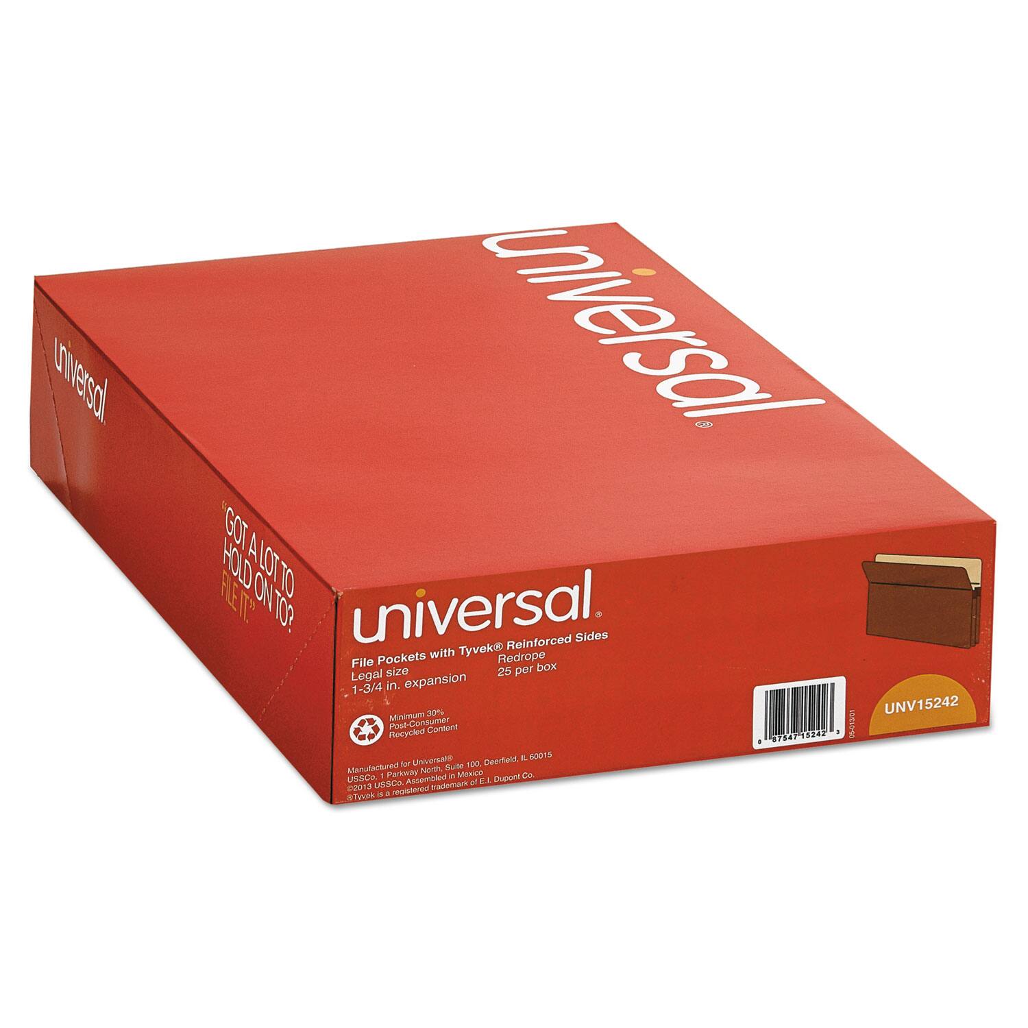 Universal - Redrope Expanding File Pockets, 1.75" Expansion, Legal Size, Redrope, 25/box