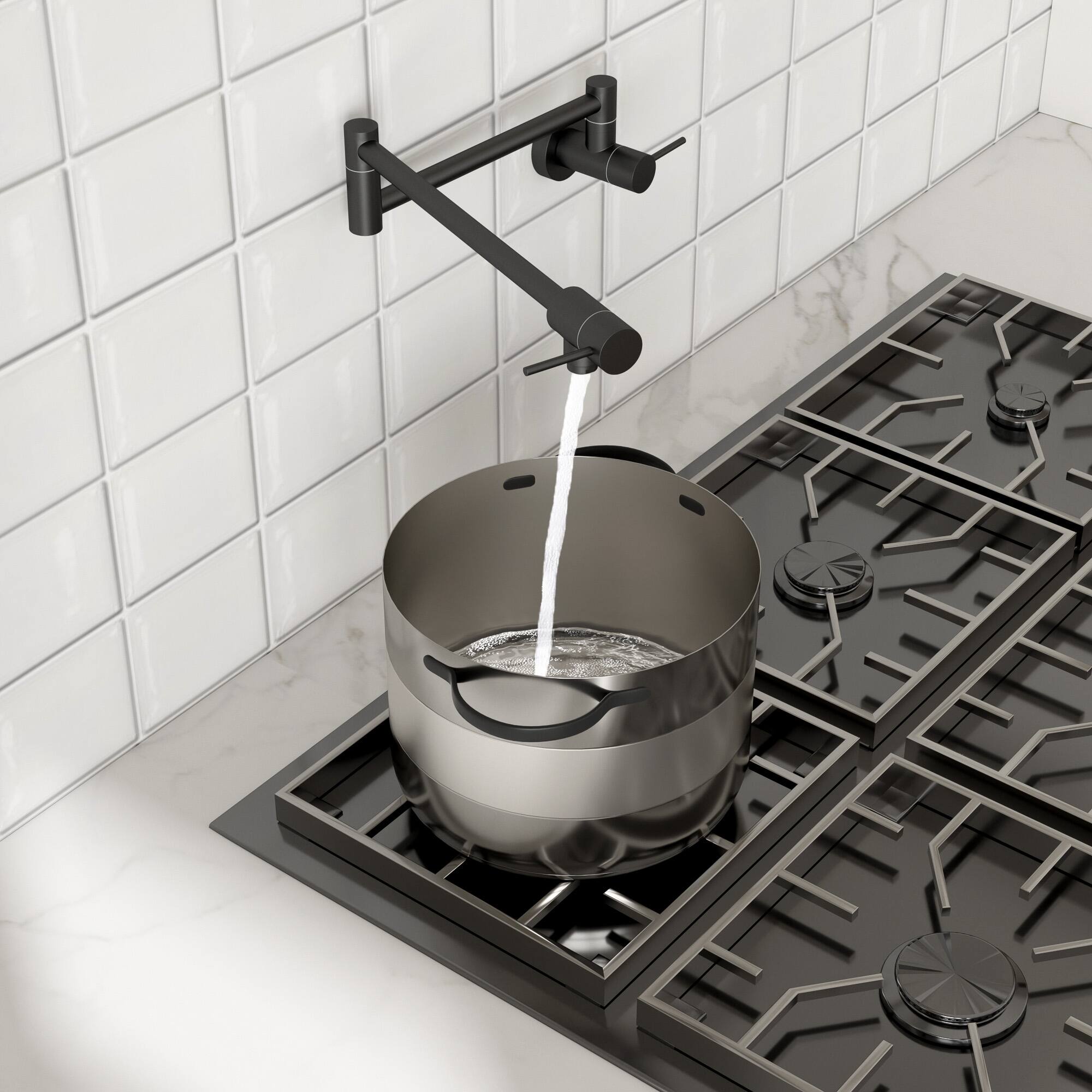 Back. Lordear - Matte Black Wall Mount Kitchen Sink Faucet Folding Stretchable with Single Hole Two Handles - Matte Black.