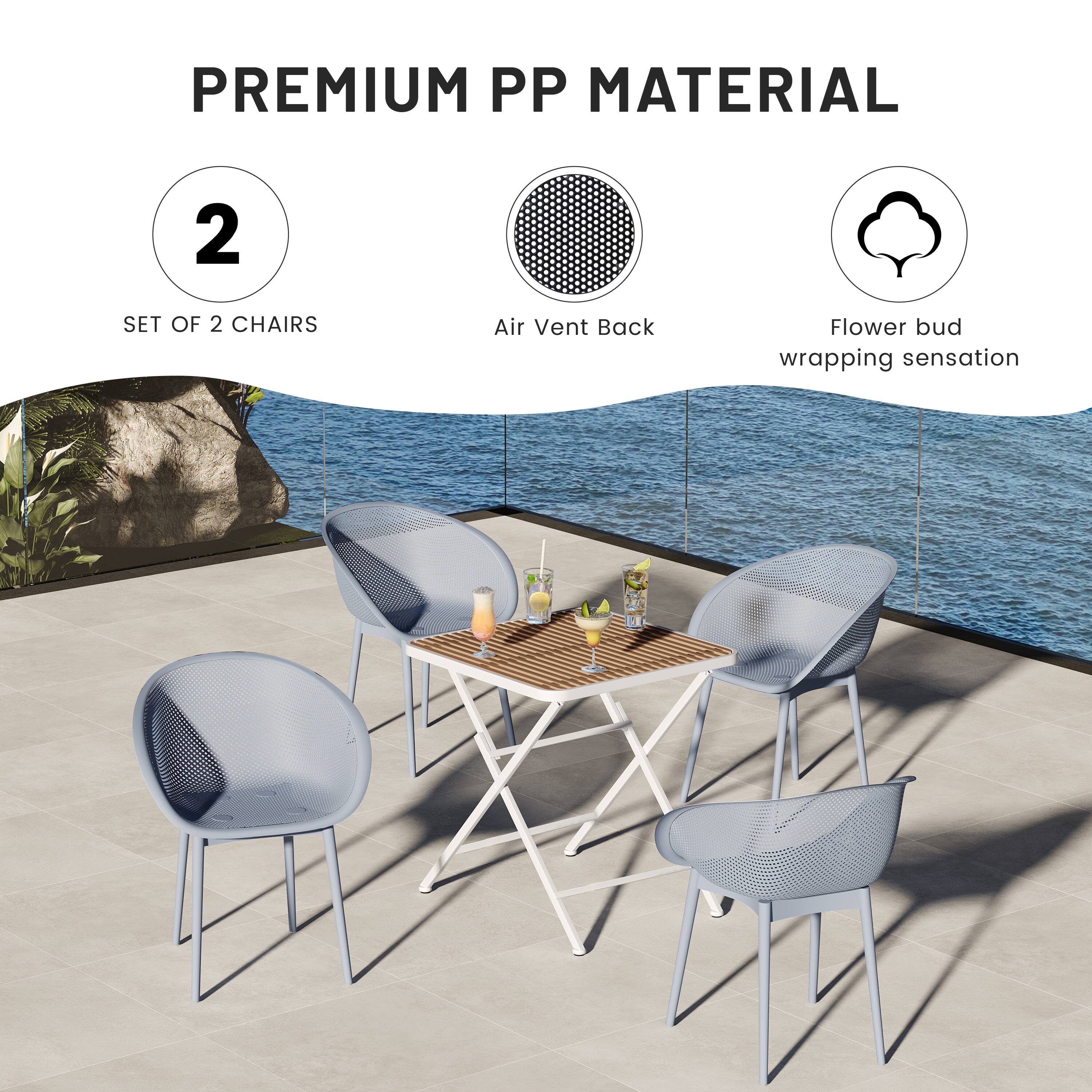 PREMIUM PP MATERIAL

- 2 SET OF 2 CHAIRS
- Air Vent Back
- Flower bud wrapping sensation