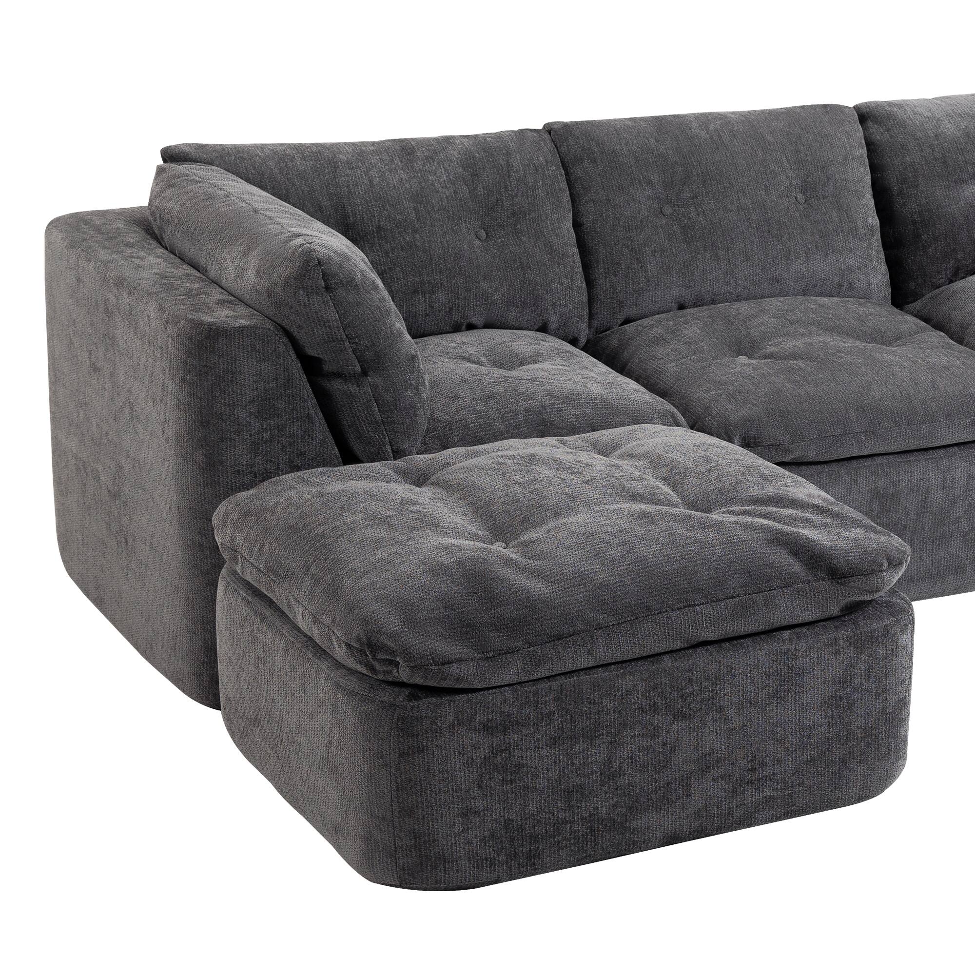 Alt View 2. Roomtec - Modern Cloudstyle Living Room Sofa Deep Seat Convertible Lshaped Framefree Sofa with Ottoman Oversized Comfortable - DARK GREY.