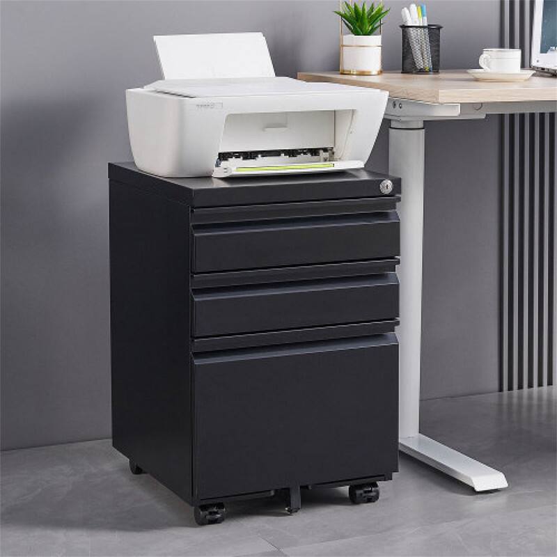 Alt View 9. HTUTWOO - 3-Drawer Mobile File Cabinet with Lock - Cold Rolled Steel Fully Assembled, 5 Wheels with Brakes, Fits Legal/A4 Files - Black.