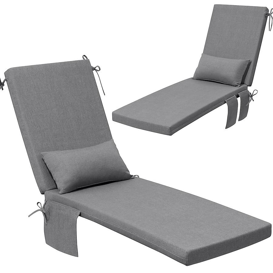 Front. Crestlive Products - Crestlive Products 2pc 72in Outdoor Water Resistant Chaise Lounge Chair Cushion with Ties Gray Patio lounge cushion - Light gray.