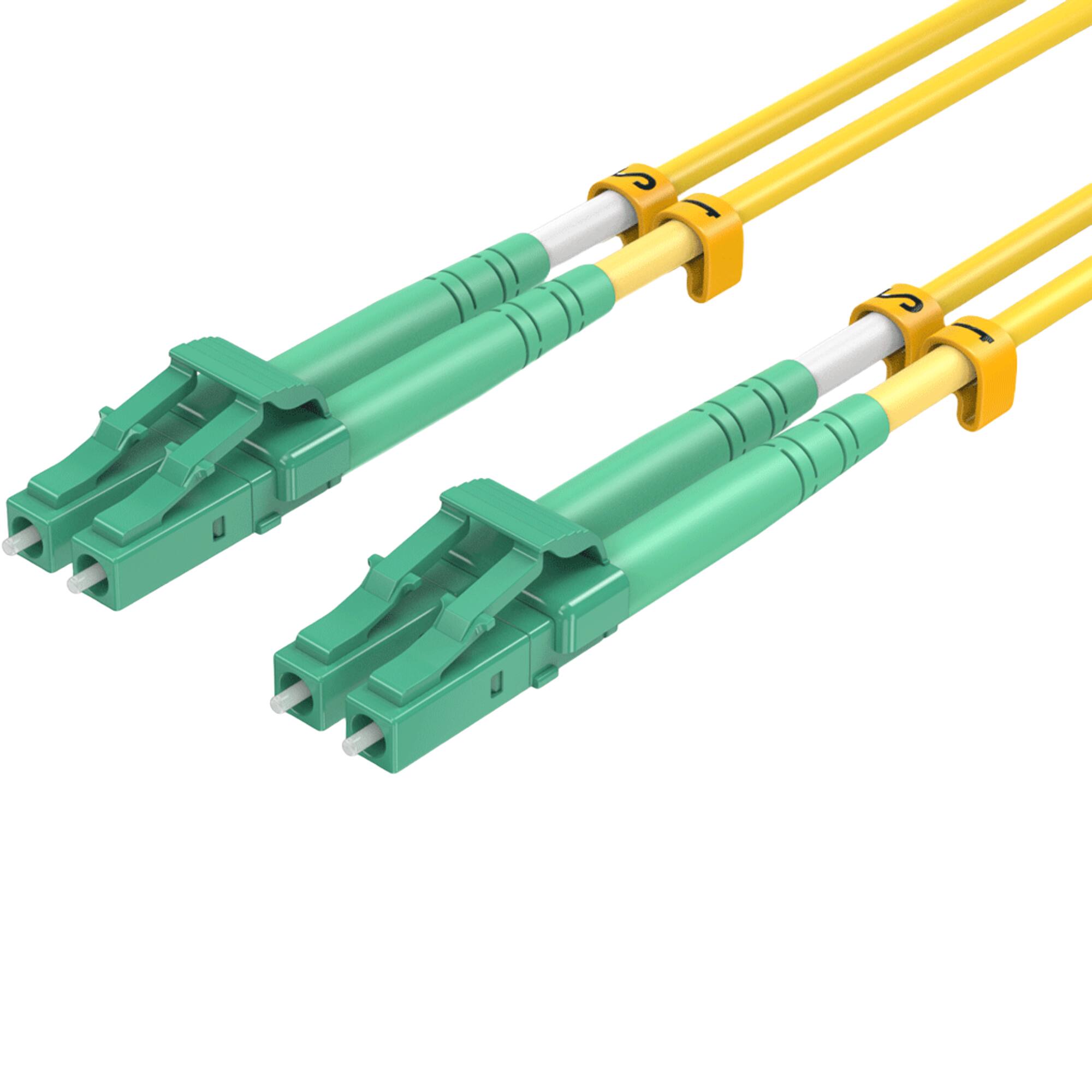 Front. Sanoxy - 1m/3ft High-Performance OS2 Duplex Single-Mode OS2 LC to LC APC Duplex Corning Fiber Optic Cable - Yellow.