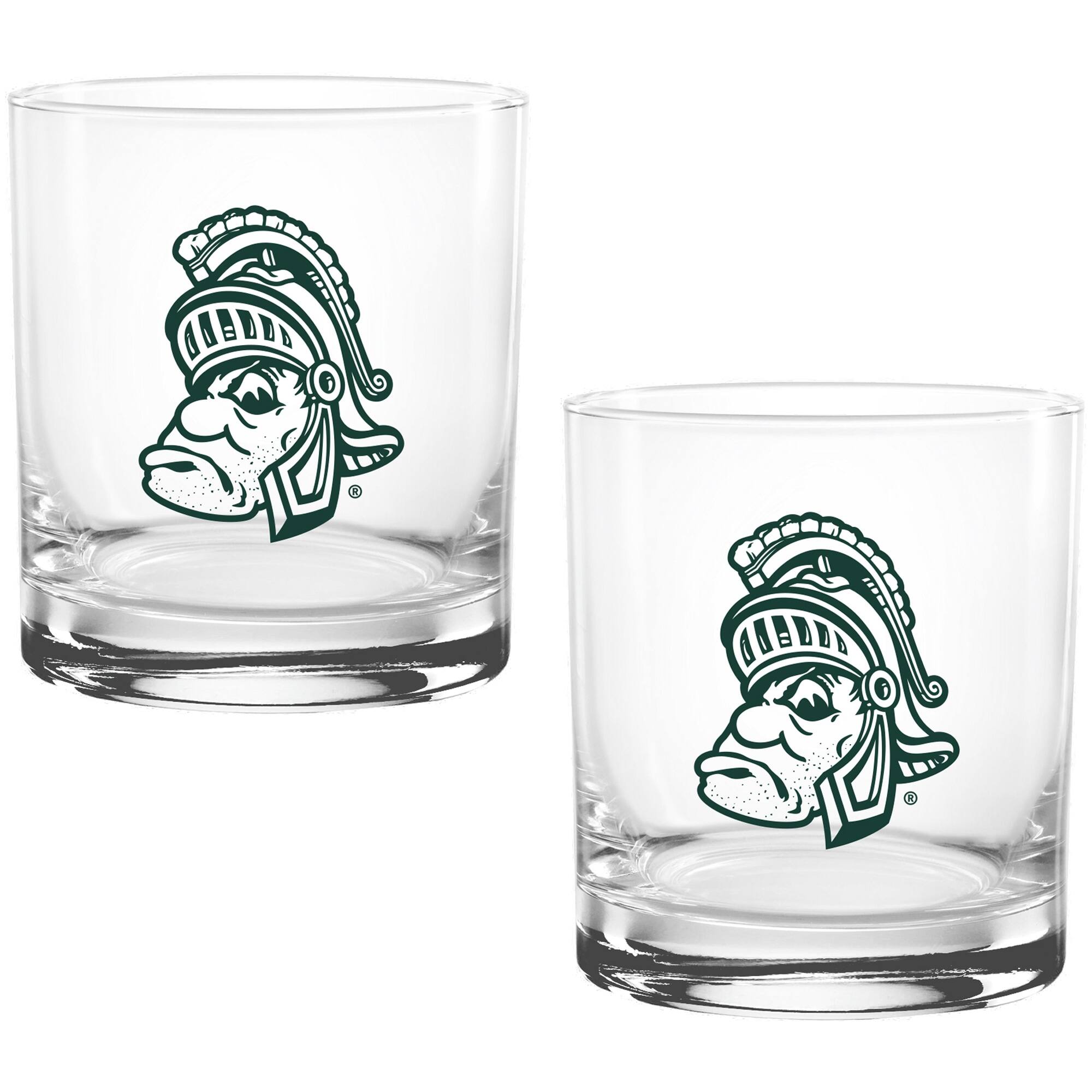 Front. Indigo Falls - Michigan State Spartans Two Pack 14oz. Vault Sketch Rocks Glass Set - Multicolor.