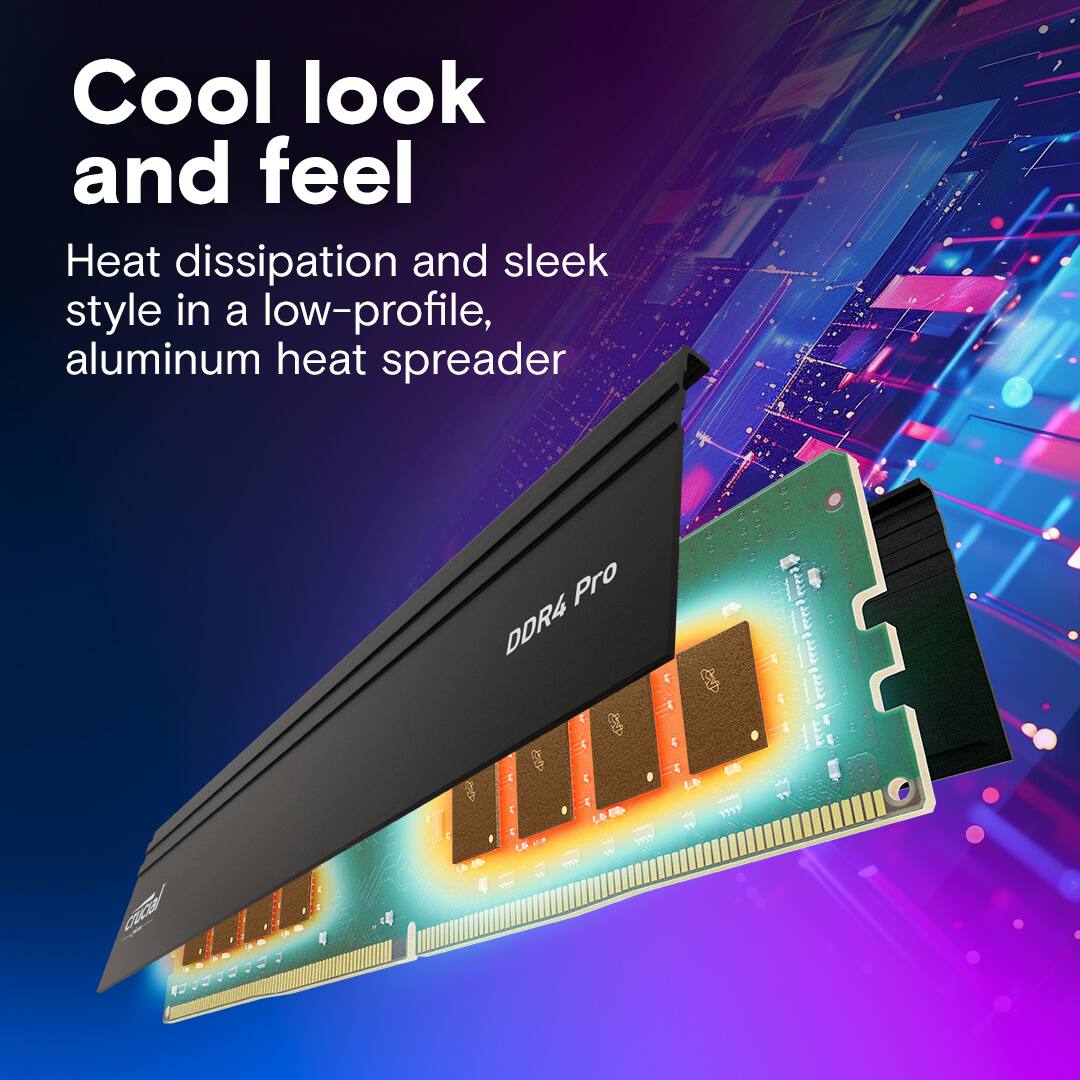Cool look and feel Heat dissipation and sleek style in a low-profile, aluminum heat spreader Pro DDR4 r OIC 4