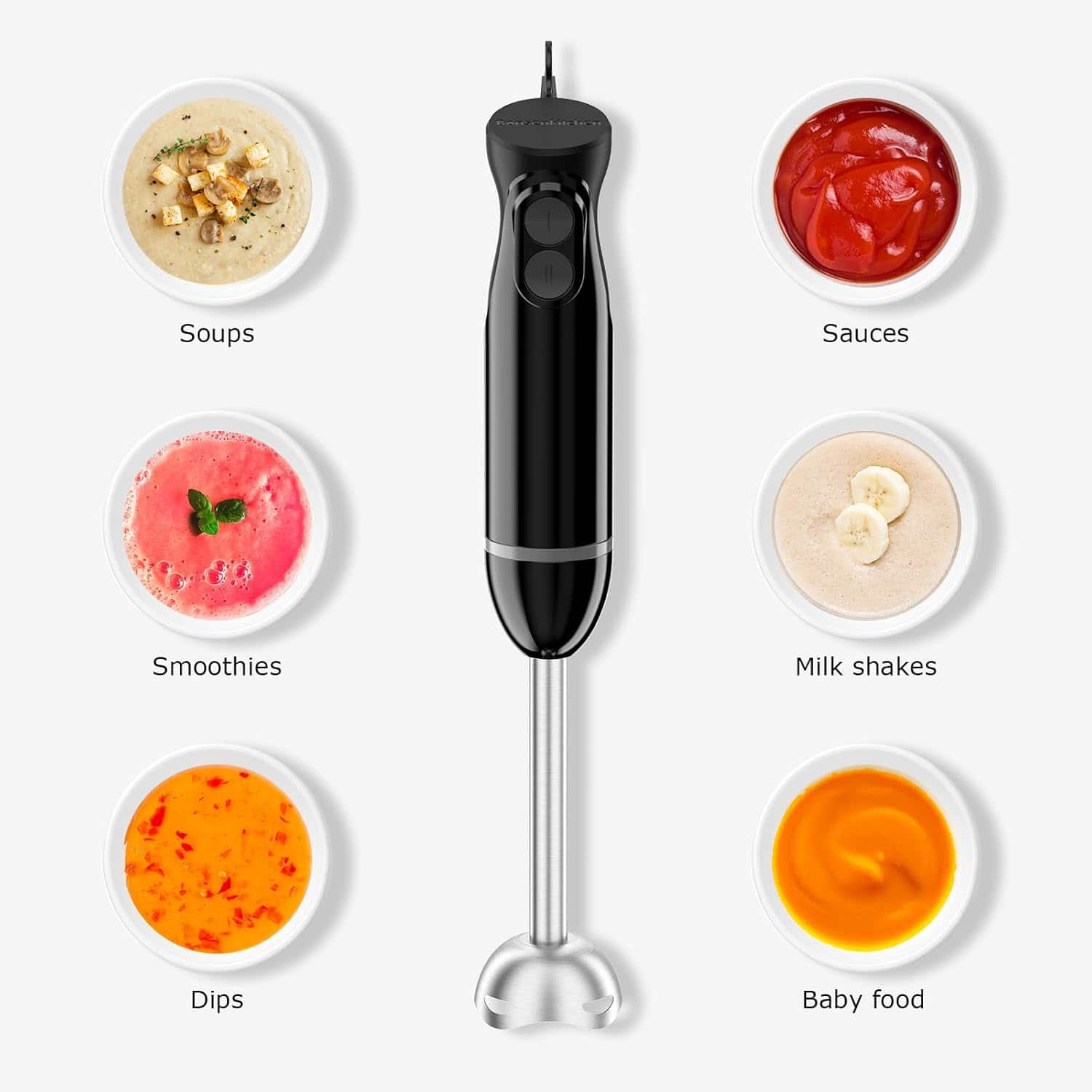 Bonsenkitchen Hand Blender, Immersion Blender with 2 Mixing Speed