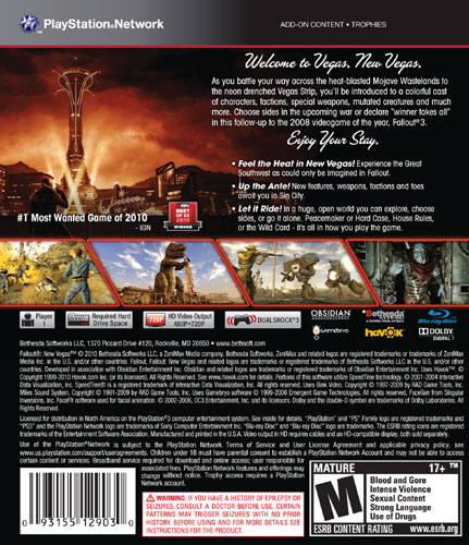 My Fallout: New Vegas Ultimate PS3 Game Save: 10 in all