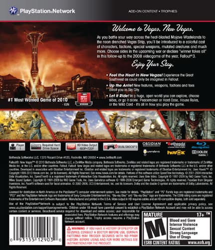 My Fallout: New Vegas Ultimate PS3 Game Save: 10 in all