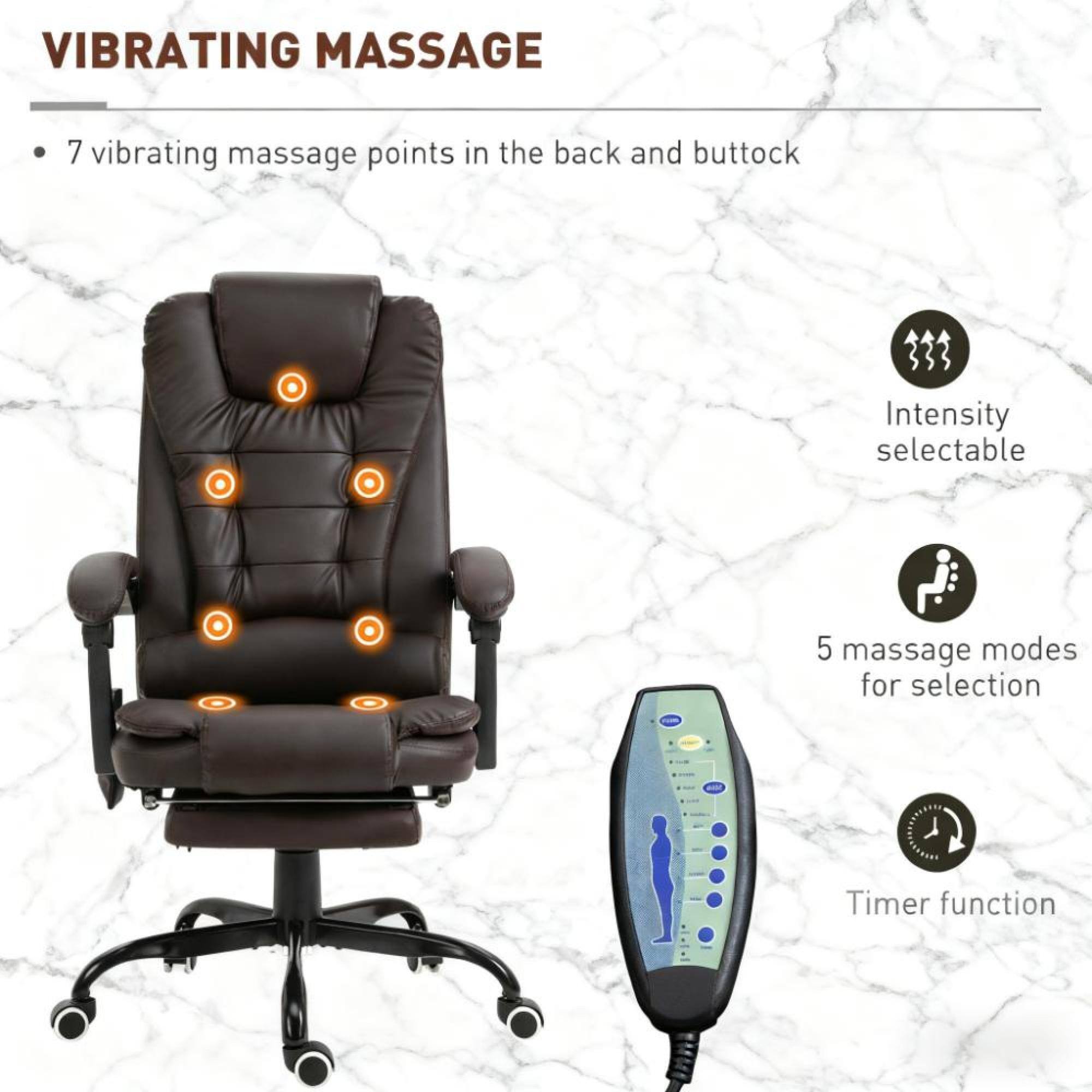 VIBRATING MASSAGE

- 7 vibrating massage points in the back and buttock
- Intensity selectable
- 5 massage modes for selection
- Timer function