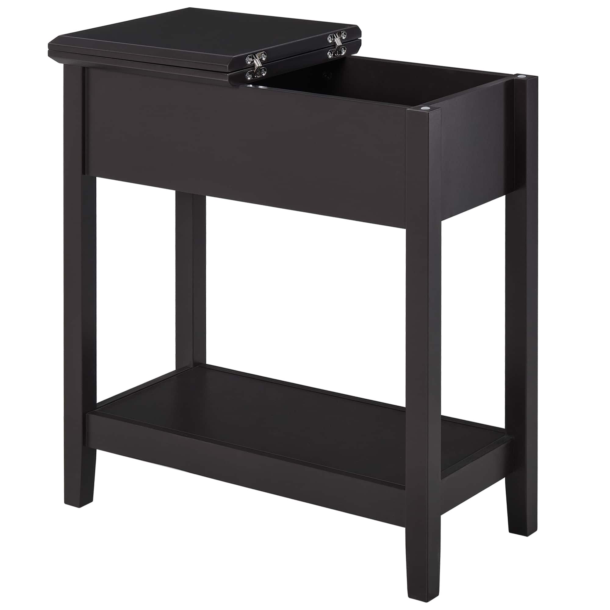Homcom - End Table, Narrow Side Table with Flip Top, Storage Cabinet, Bottom Shelf for Living Room - Dark coffee