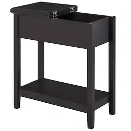 Homcom - End Table, Narrow Side Table with Flip Top, Storage Cabinet, Bottom Shelf for Living Room - Dark coffee