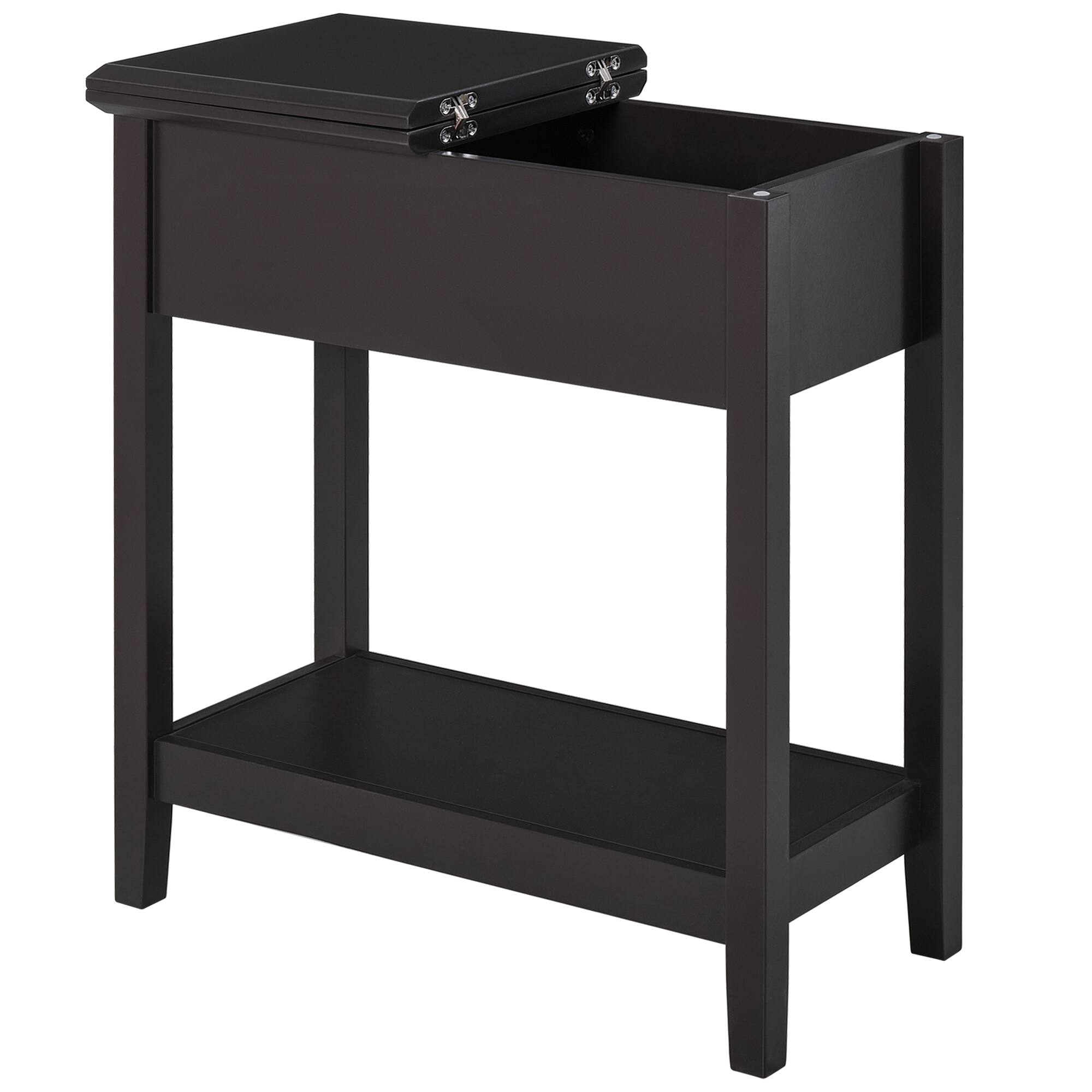 Front. Homcom - End Table, Narrow Side Table with Flip Top, Storage Cabinet, Bottom Shelf for Living Room - Dark coffee.