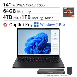 Lenovo - ThinkPad 14.0" AMD Ryzen 7 8840U AMD Radeon 780M 64GB Memory 4TB Storage Windows 11 Pro 21MC000CUS - Black