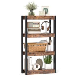Costway - 1 PCS 4 Tier Bookshelf Wooden Bookcase with Dual Anti-Tipping Kits Open Shelving Unit - Rustic Brown,Black