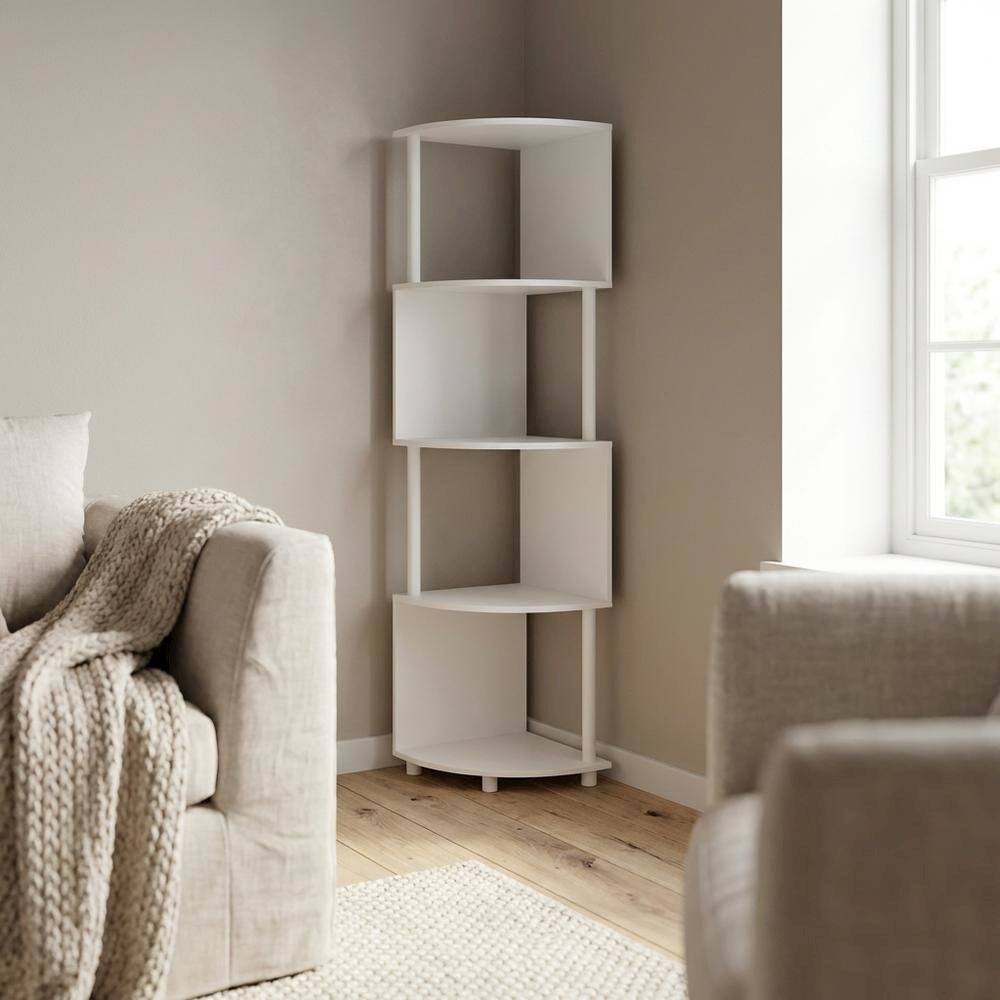 Left. FurniFact - White 4-Tier Zigzag Corner Shelf with Sturdy Wood Construction - White/White.