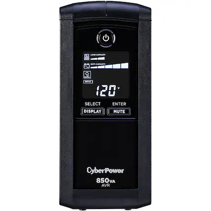 Front. CyberPower - Intelligent LCD Series 850VA Battery Back-Up System - Black.