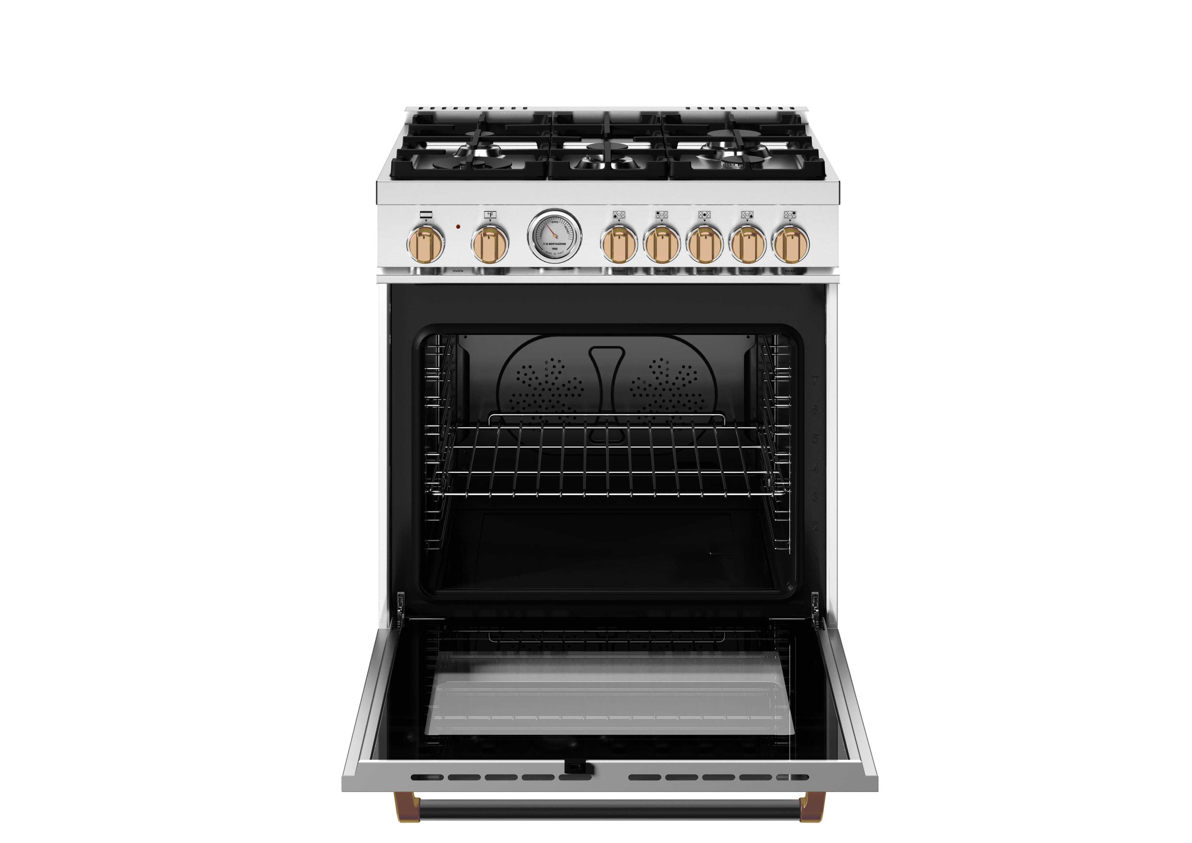 Left. Bertazzoni - 30" Master Series 4.7 Cu. Ft. 5-Burner Freestanding Dual Fuel Range - Nero Matt/Gold - Black.