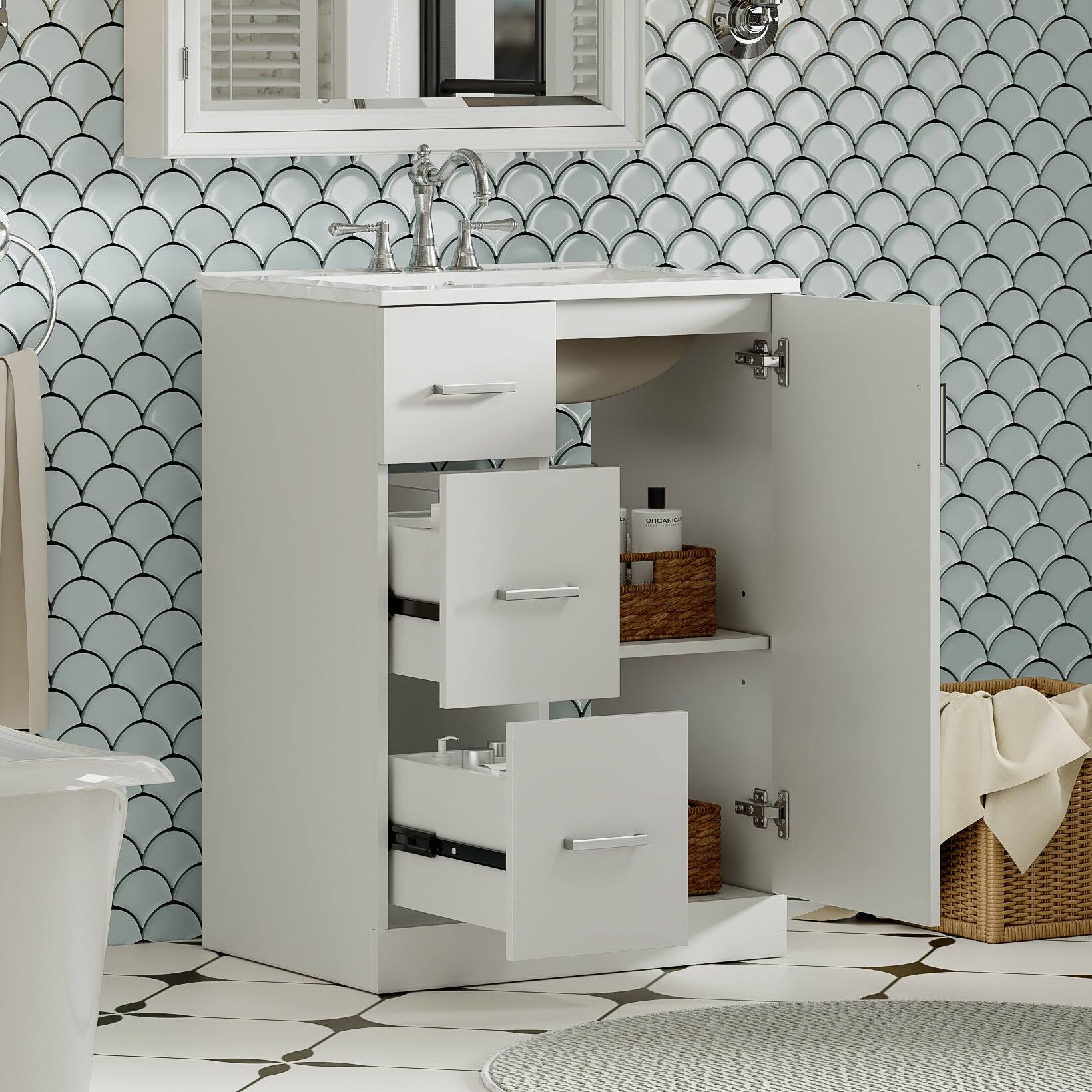 Alt View 2. Boyel Living - 24 Inch Modern Bathroom Vanity with Sink 2 Drawers and Soft Close Door White - White.