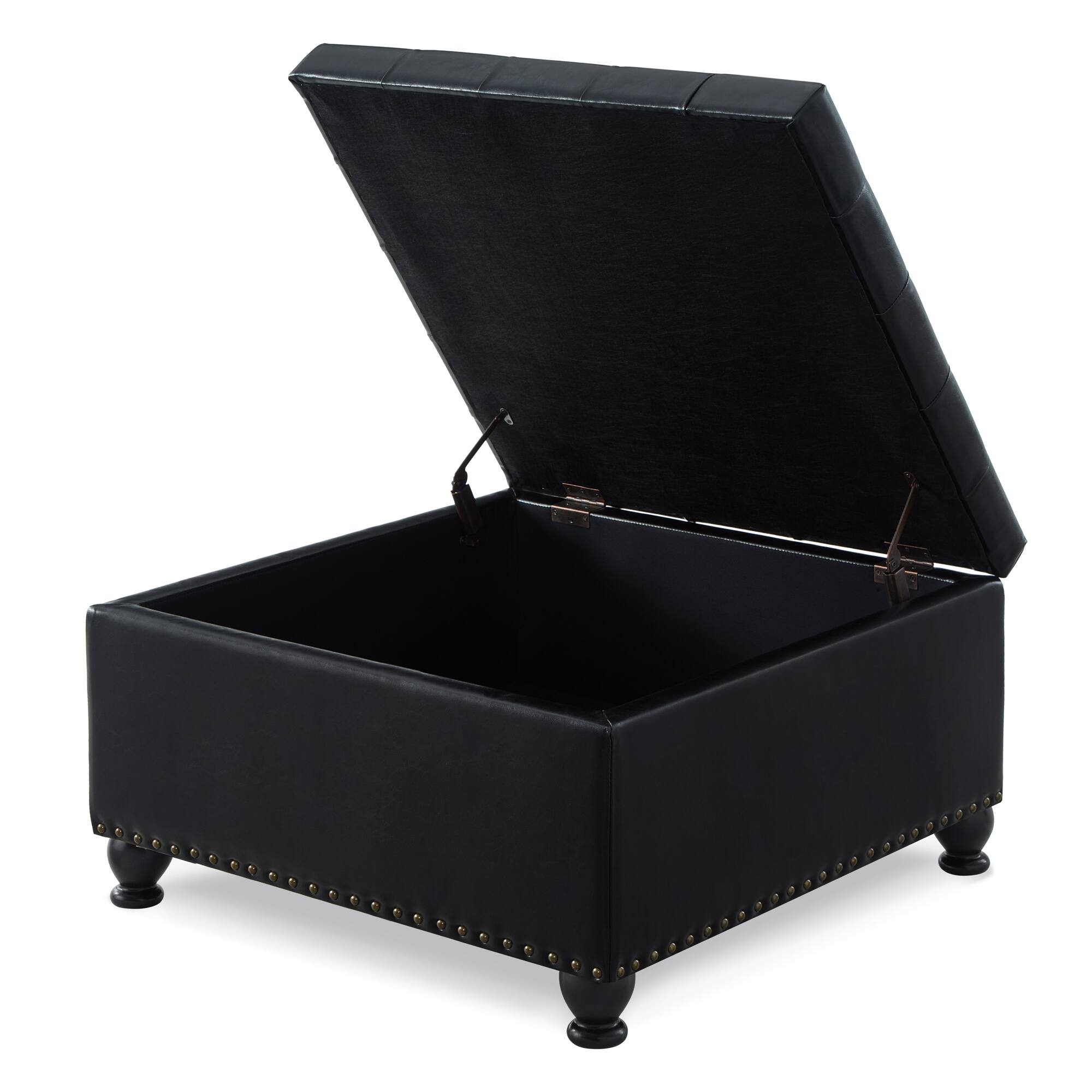 Alt View 1. APRILSOUL - Large Square Storage Ottoman Wooden Legs Upholstered Button Tufted Coffee Table Black - Black.