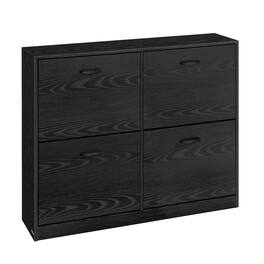 Songmics Home - Shoe Cabinet with 4 Flip Doors, Storage Cabinet for 16-28 Pairs of Shoes, Adjustable Dividers, for Entryway - Ebony Black