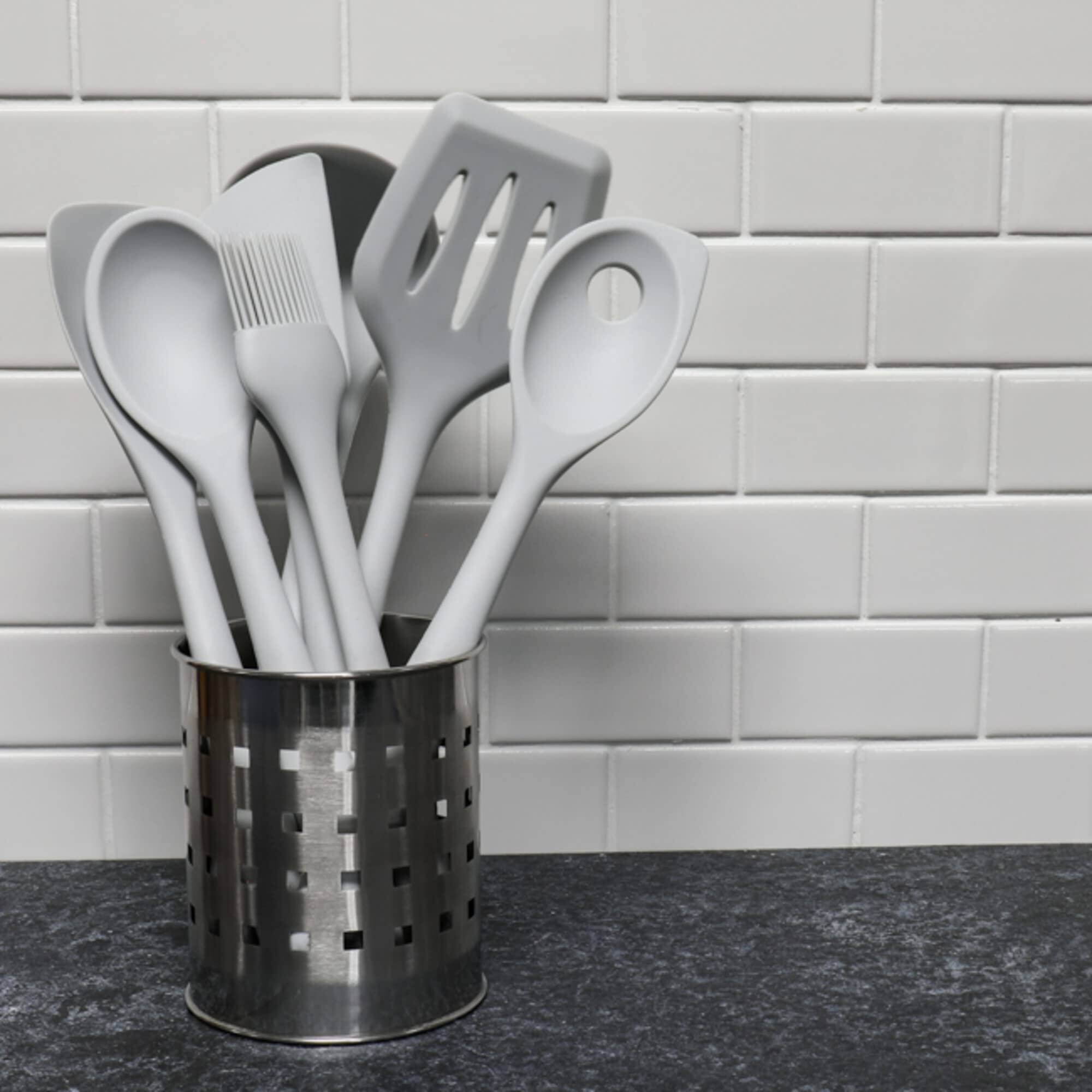 Left. Chef Craft - 7 Piece Premium Silicone Kitchen Tool and Utensil Set - Gray - Gray.