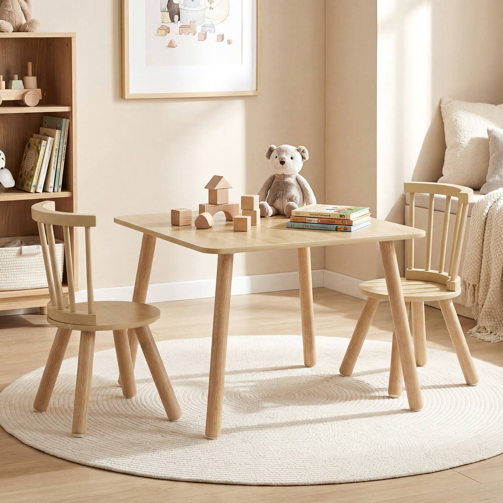 Alt View 1. Gymax - Gymax 3PCS Toddler Furniture w/Pine Wood Frame Curved Backrest Round Seats for Playing Natural - Yellow.