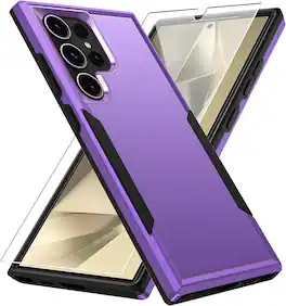 Entronix - Galaxy S24 Ultra Bundle - Dual-Layer Soft-Touch Case with Clear Screen Protector - Purple