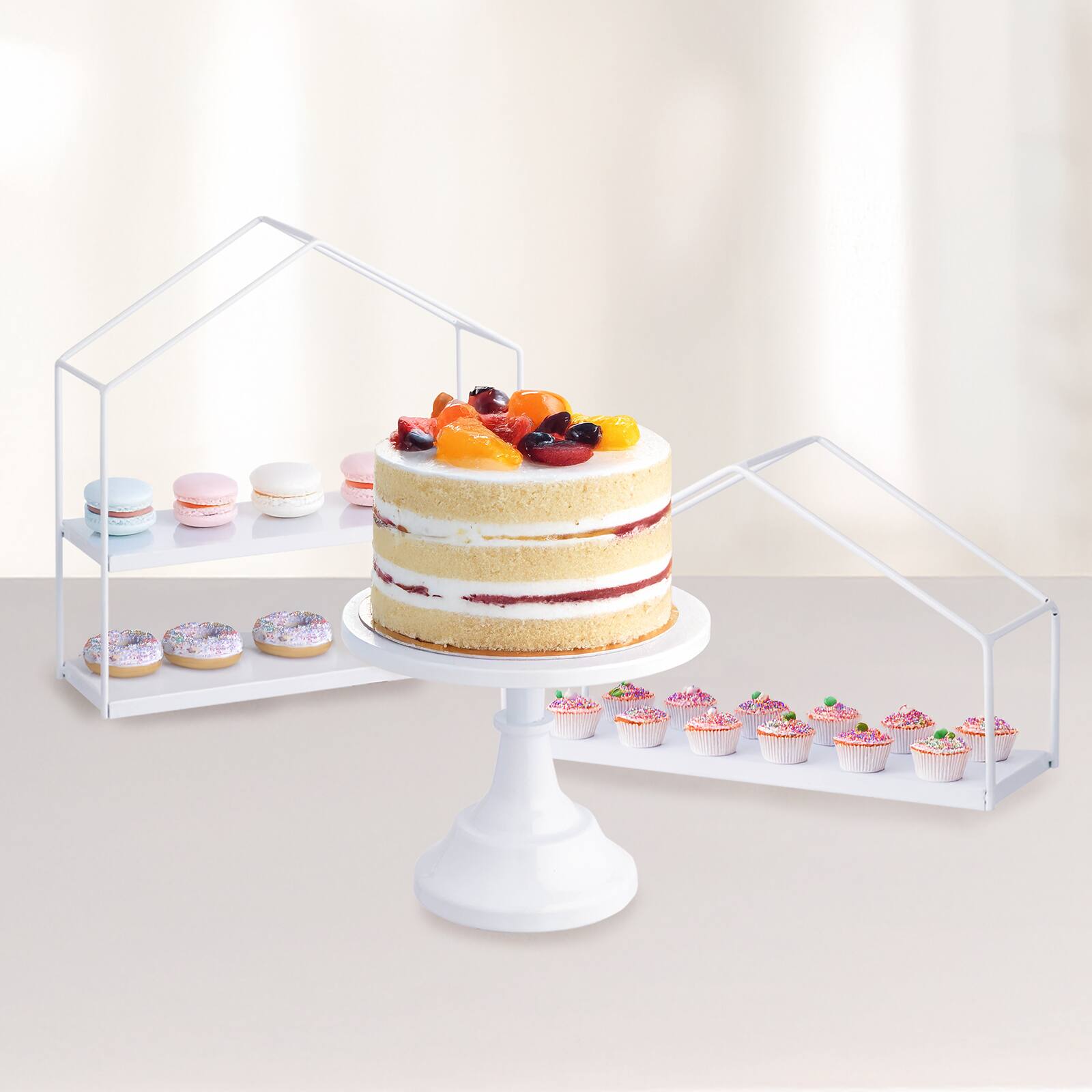 Alt View 2. Winado - 7PCS Cake Stand Set, Dessert Table Display Set, Metal Cupcake Stand to Display Cakes for Party, Buffets, Hotel Breakfast - White.