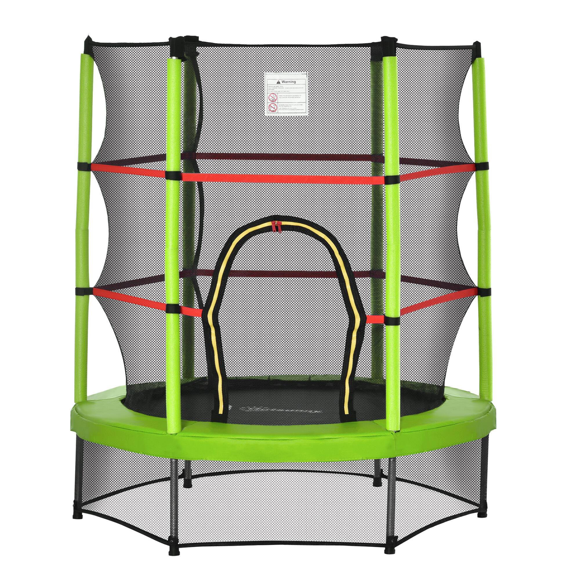 Front. Outsunny - 5FT Trampoline, 55" Mini Trampoline, Enclosure Net, Safety Pad, Steel Frame, Gift - Green.