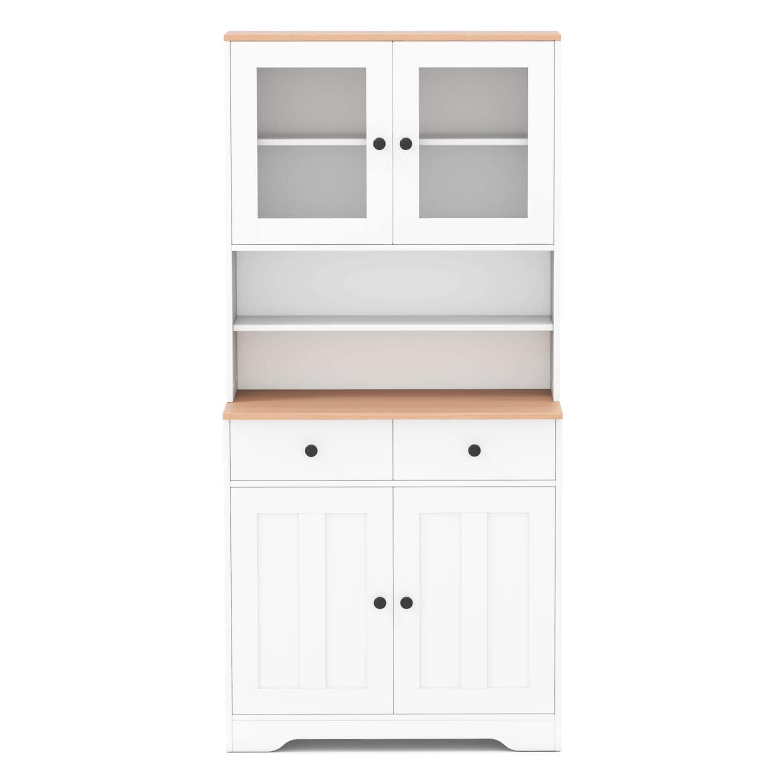Costway - Pantry Cabinet 67" Tall Kitchen Floor Cabinet with 2 Removable Shelves 2 Drawers - White
