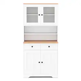 Costway - Pantry Cabinet 67" Tall Kitchen Floor Cabinet with 2 Removable Shelves 2 Drawers - White