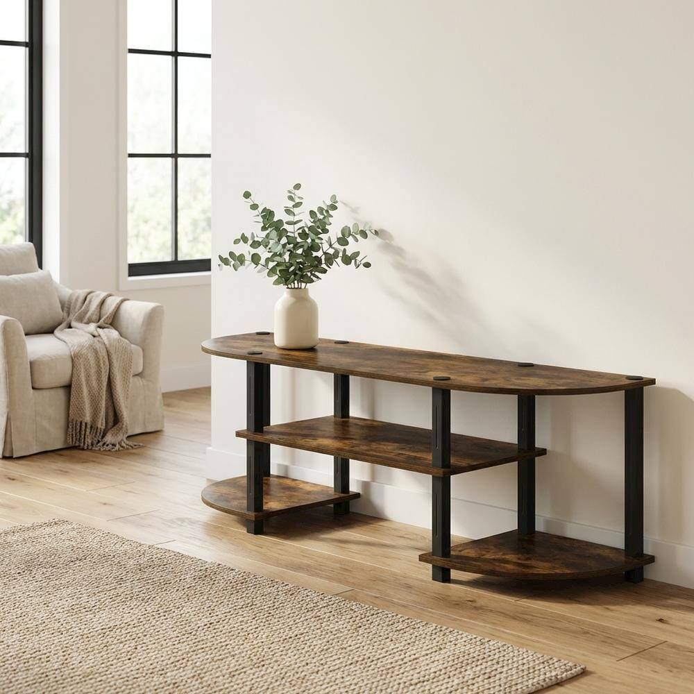 Alt View 2. FurniFact - Wood TV Stand with Amber Pine and Black Finish for Living Room Storage - Brown Black.